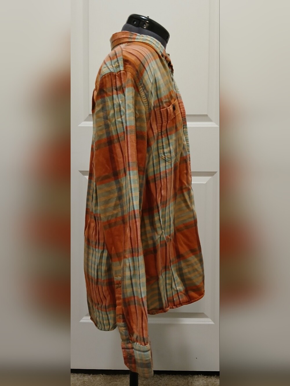 Men's L.L. Bean Plsid Button Down Long Sleeve Orange & Blue Shirt - Picture 13 of 15
